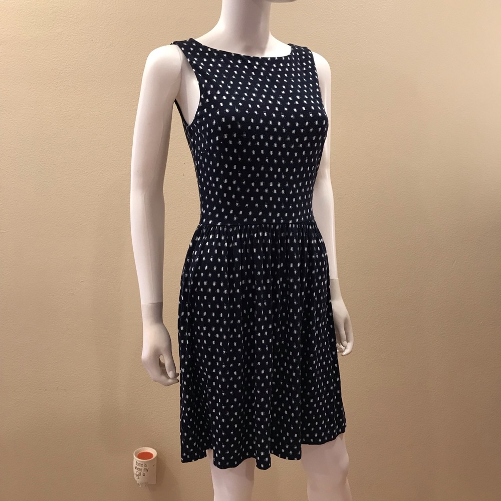 Sleeveless Navy Patterned Fit & Flare Dress